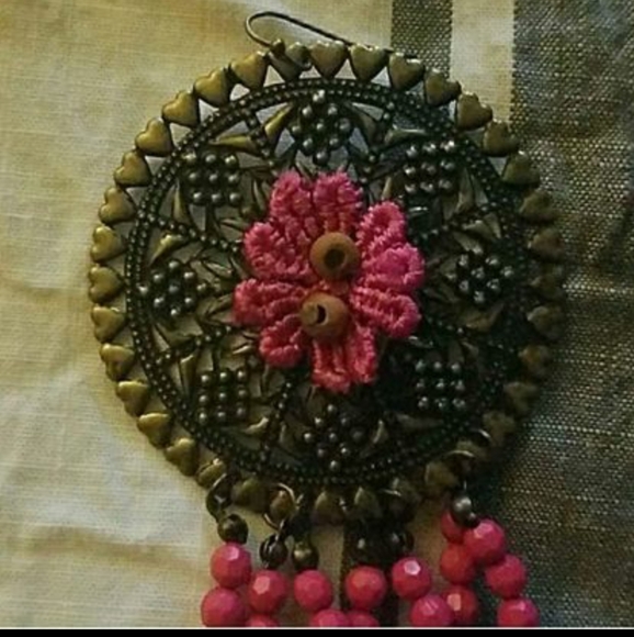 Earrings, boheime, nwot, fuschia - Picture 6 of 8